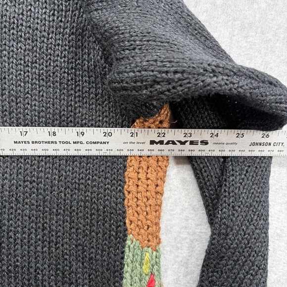 Vintage One Step Up Cardigan Sweater Womens XL Black Hand Knit Patchwork 90s - Picture 5 of 7